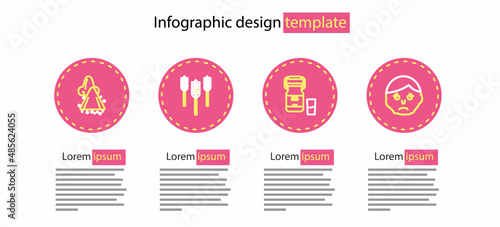 Set line Can container for milk, Inflammation face, Wheat and Runny nose icon. Vector