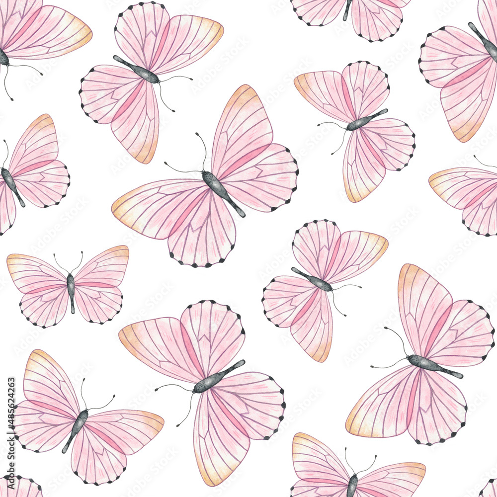 Obraz premium Watercolor pink butterfly pattern