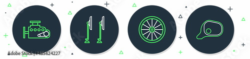 Set line Windscreen wiper, Car wheel, engine and mirror icon. Vector