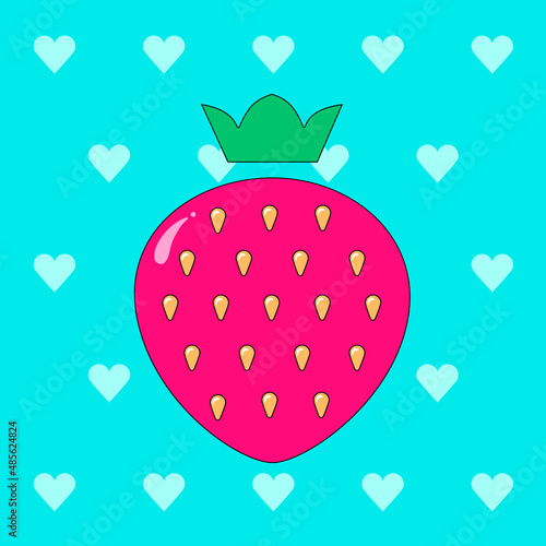 Vector illustration of a sweet strawberry. Sweet, juicy, red, summer berry dessert. It is suitable for use for postcards, gifts, websites, social media, cafe menu, restaurant, bar, shops.