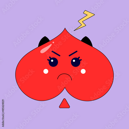Vector illustration of an angry heart. Valentine's Day, love, negative, emotion, discontent, boyfriend. It is suitable for use for postcards, gifts, websites, social media, shops, print T-shirt.