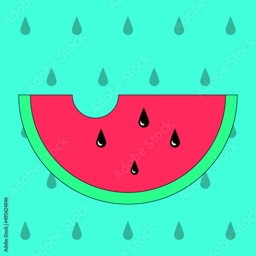 Vector illustration of a delicious watermelon. Sweet, juicy, red, summer fruity dessert. It is suitable for use for postcards, gifts, websites, social media, cafe menu, restaurant, bar, shops.