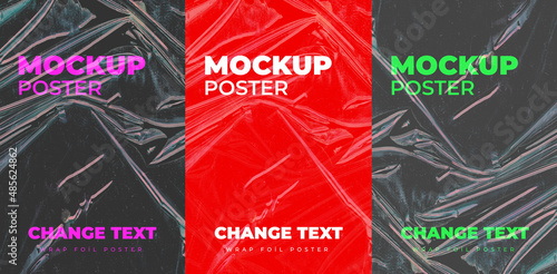 Blank transparent plastic foil wrap overlay with poster mockup / You can change text