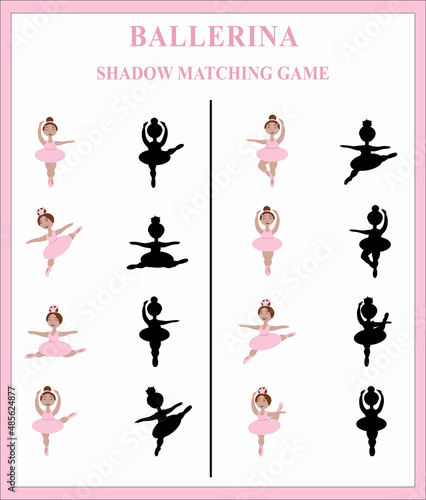 Shadow matching game with images and silhouettes of ballerinas