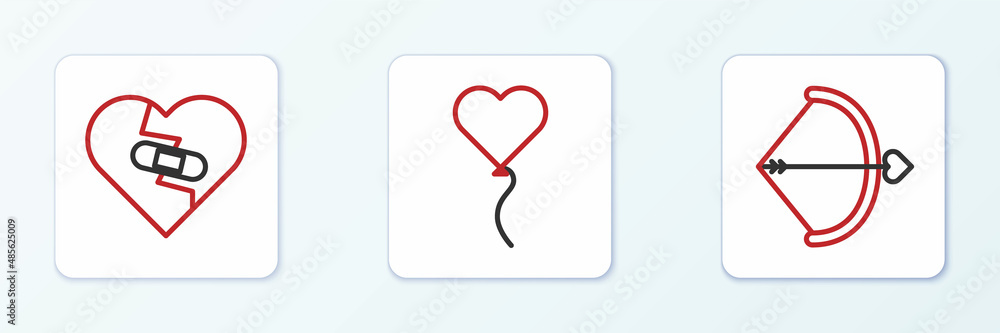 Set line Bow and arrow, Healed broken heart and Balloon in form of icon. Vector Set line Bow and arrow, Healed broken heart and Balloon in form of icon. Vector