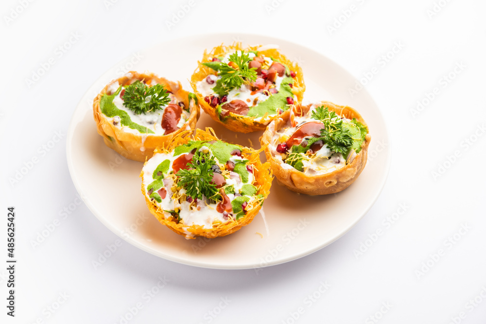 Aloo Tokri Chaat or Potato Basket stuffed chat or katori chat Aloo Tokri Chaat or Potato Basket stuffed chat or katori chat