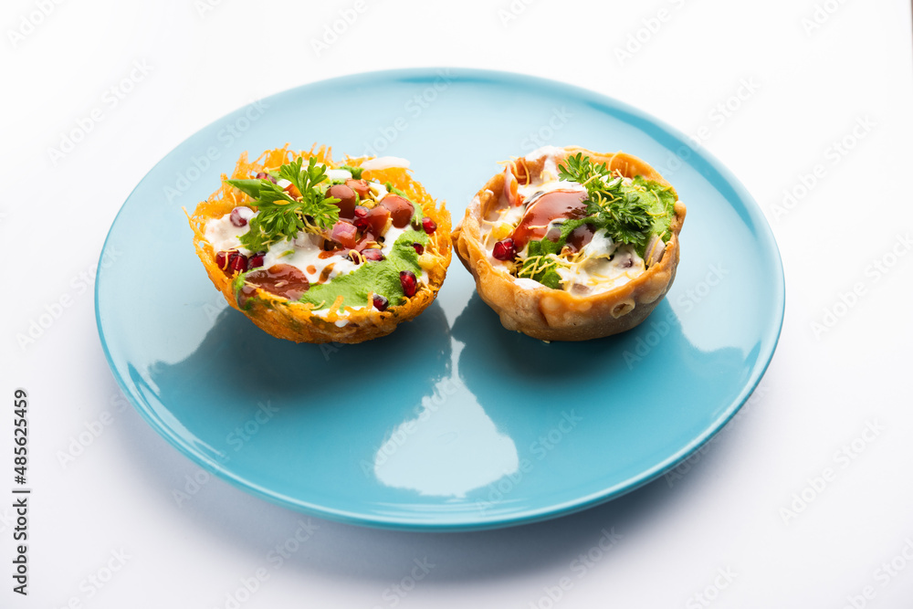 Aloo Tokri Chaat or Potato Basket stuffed chat or katori chat Aloo Tokri Chaat or Potato Basket stuffed chat or katori chat