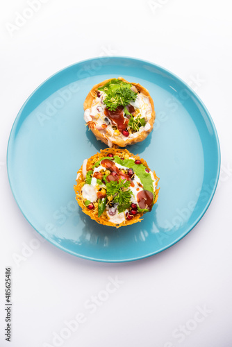 Aloo Tokri Chaat or Potato Basket stuffed chat or katori chat