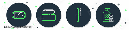Set line Cream or lotion cosmetic tube, Hairbrush, Hand mirror and Shaving gel foam icon. Vector