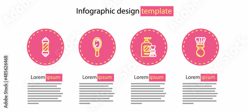 Set line Shaving gel foam and brush, Hand mirror and Classic Barber shop pole icon. Vector