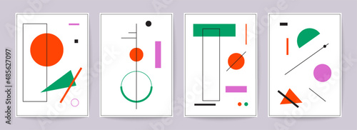 Geometric minimal posters. Simple primitive figures, modern background set suprematism bauhaus style. Vector illustration