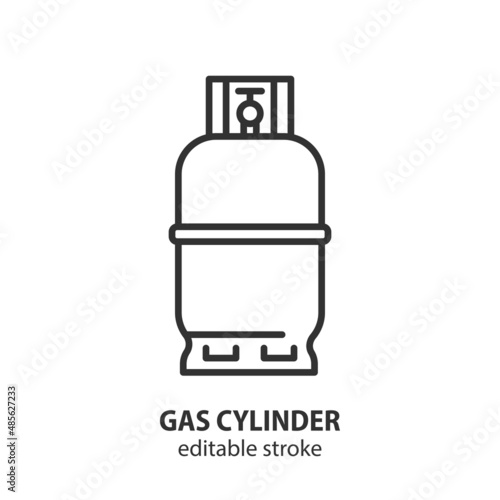 Gas cylinder line vector icon. Metal tank with industrial flammable fuel. Editable stroke.
