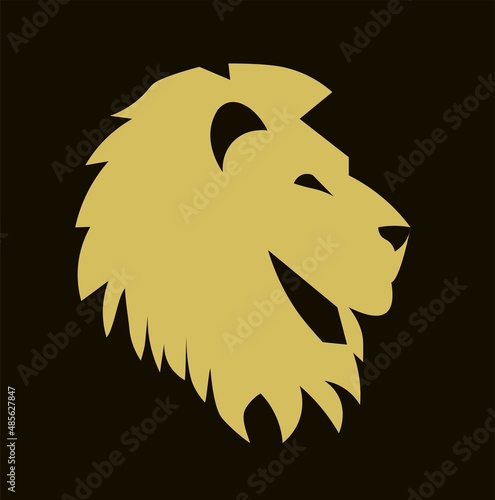 Golden lion icon on brown background. Golden lion