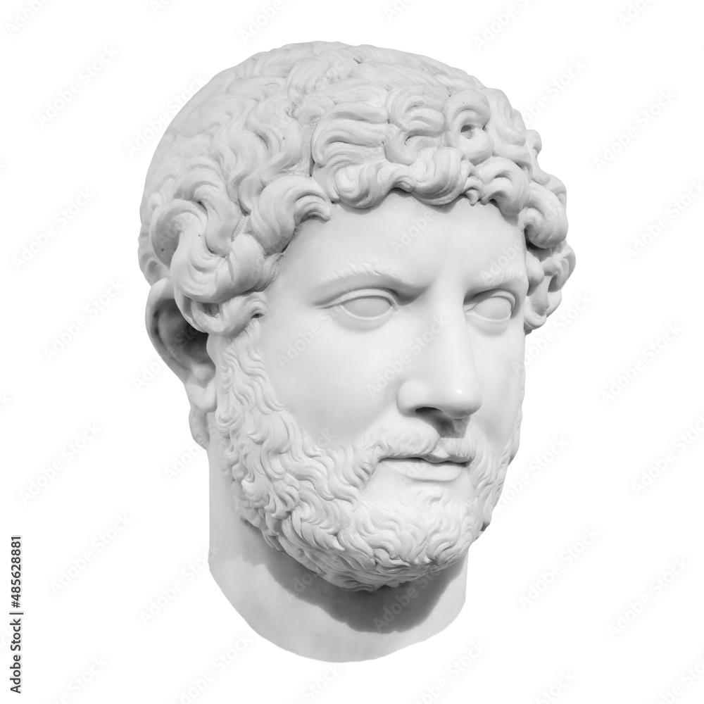 Ancient marble sculpture of the roman emperor Hadrian isolated on white with clipping path Ancient marble sculpture of the roman emperor Hadrian isolated on white with clipping path