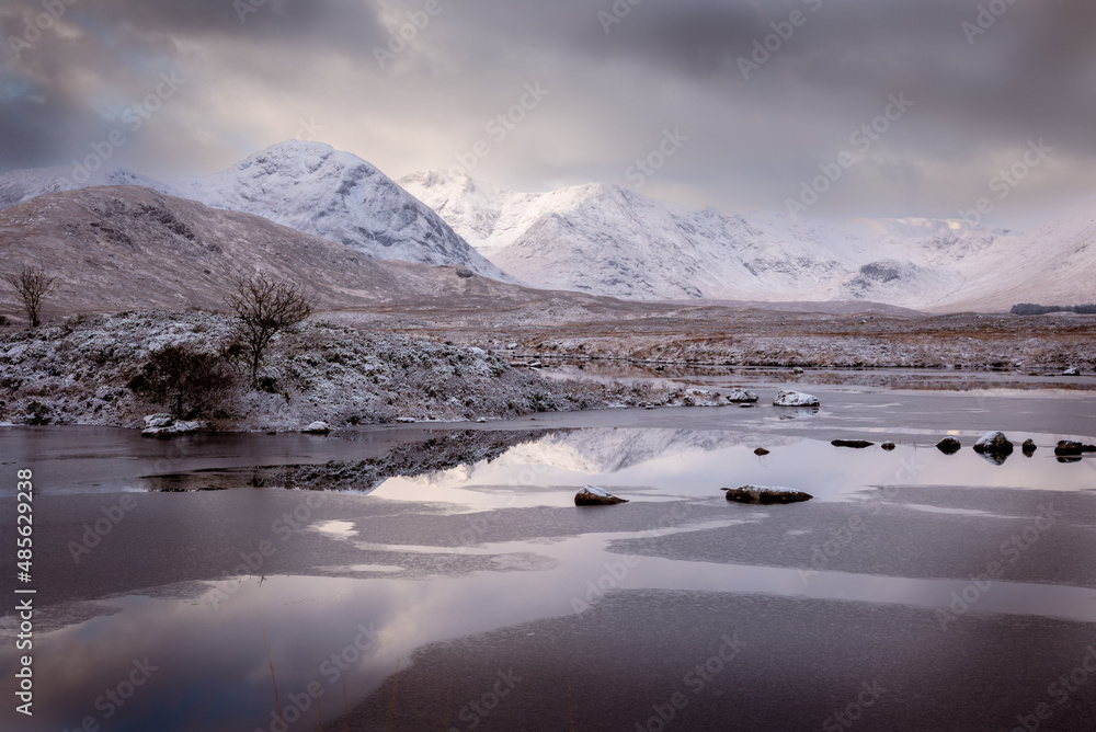 winter landscape, moorland in glecoe winter landscape, moorland in glecoe