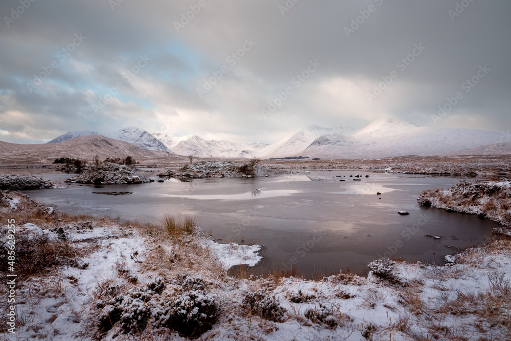 winter landscape, moorland in glecoe winter landscape, moorland in glecoe