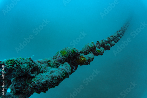 the mooring chain of the Sattakut wreck off the coast of Koh Tao photo