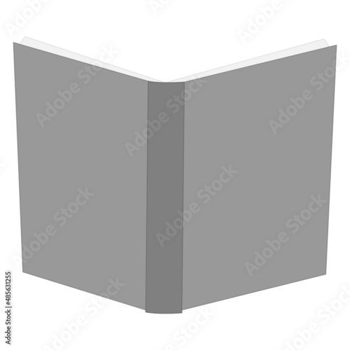 An open book with paper pages. Thin book, front and back blank cover. Template, mockup. Learning, reading, education, bookstore. Vector icon, flat, gray, isolated