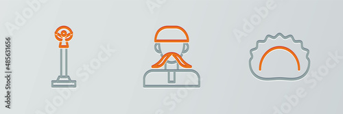 Set line Dumplings, Monument of Independence and Ukrainian cossack icon. Vector