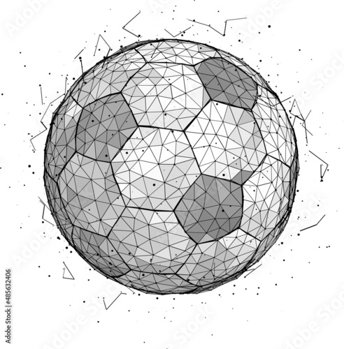 Fototapeta Naklejka Na Ścianę i Meble -  Soccer ball consisting of 3D triangles, lines, points and links. Vector illustration of EPS 10.