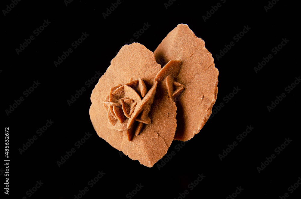Desert rose on black background. The desert rose is an evaporite ...