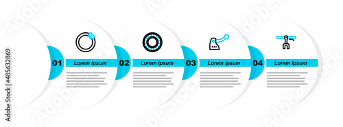 Set line Bicycle handlebar, brake, ball bearing and disc icon. Vector