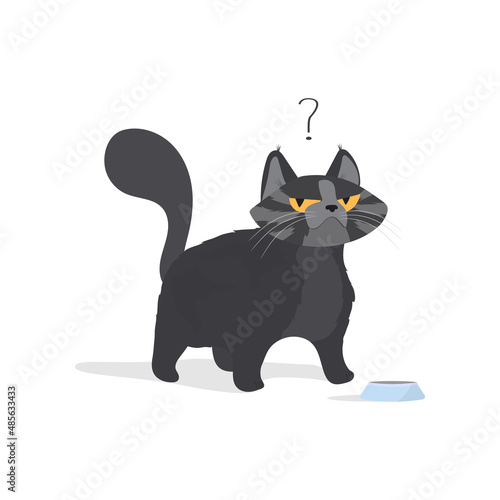 Sad gray cat. Suitable for stickers and postcards. Isolated. Vector.