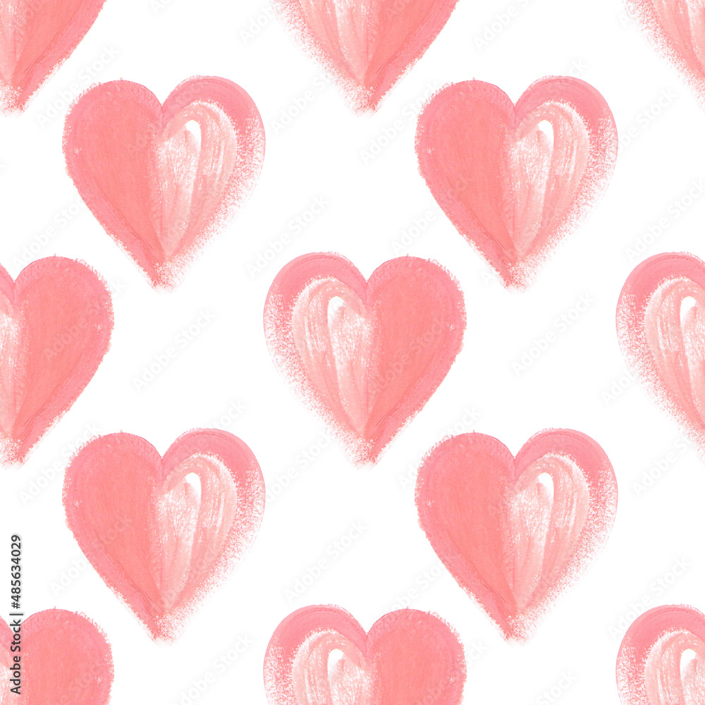 Watercolor hearts seamless pattern. Valentines romantic background wallpaper. Wedding wrapping design.