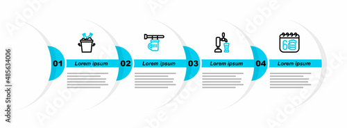 Set line Saint Patricks day calendar, Beer tap with glass, Signboard of beer and bottles ice bucket icon. Vector