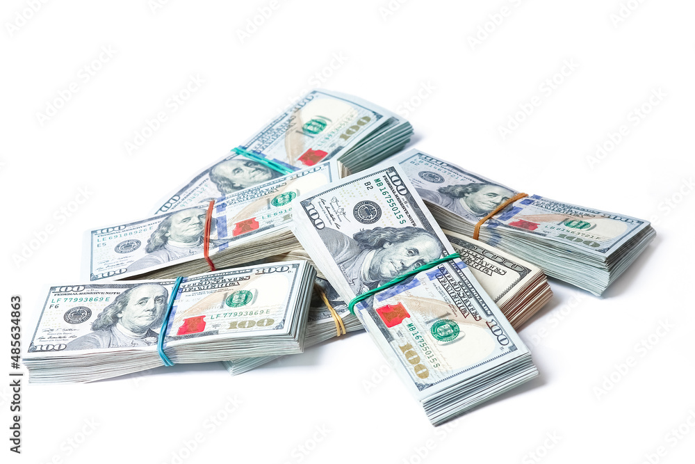 A dollars in bundles on white background concept of business in pandemic A dollars in bundles on white background concept of business in pandemic