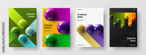 Multicolored book cover design vector concept bundle. Unique 3D spheres flyer template composition. © kitka