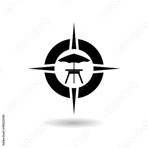 Camping compass logo icon with shadow