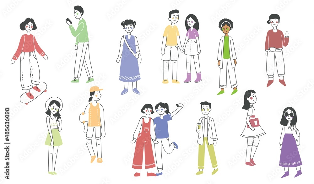 Fototapeta premium Vector illustration in flat design of group of people doing different activity