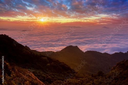 Phu Chee Dao, Chiang Rai Province, Thailand,Sunrise at Phu chee dao peak of mountain in Chiang rai, Thailand. 