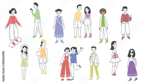 Vector illustration in flat design of group of people doing different activity