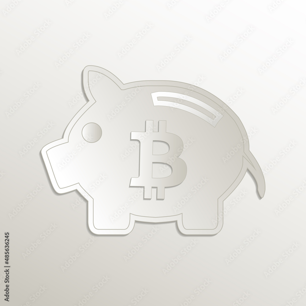 Bitcoin and Saving piggy bank icon, card paper 3D natural vector Bitcoin and Saving piggy bank icon, card paper 3D natural vector