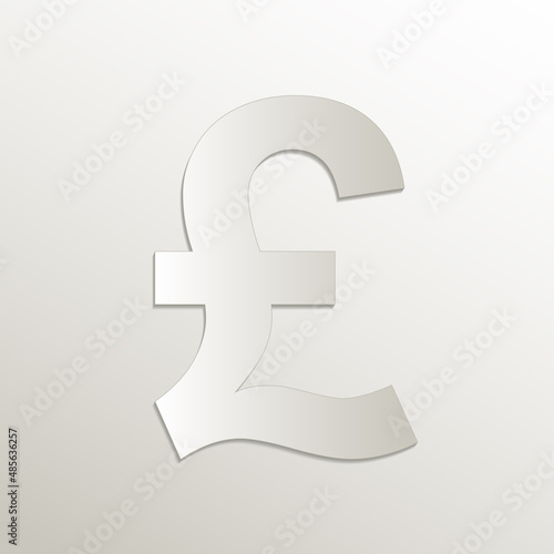 British pound symbol icon, card paper 3D natural vector