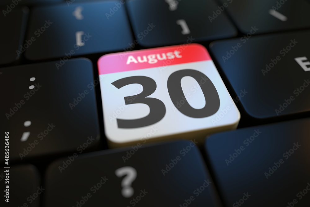August 30 date on a keyboard key, 3d rendering August 30 date on a keyboard key, 3d rendering