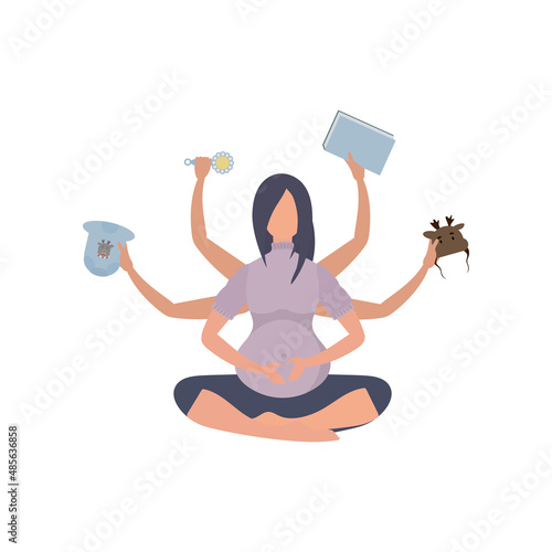 Yoga for pregnant women. Happy pregnancy. Isolated. Flat vector illustration.