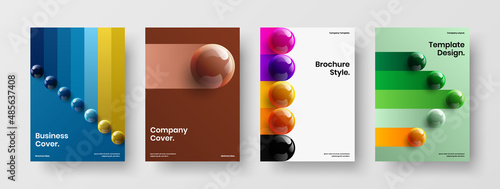 Modern realistic balls magazine cover illustration bundle. Bright flyer vector design template set.