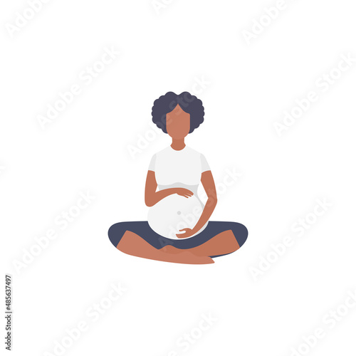 Pregnant woman is doing yoga. Active well built pregnant female character. Isolated. Flat vector illustration.