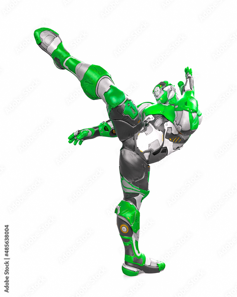 future soldier is kicking up in white background future soldier is kicking up in white background