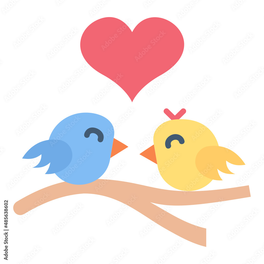 Bird couple with love heart flat icon Bird couple with love heart flat icon