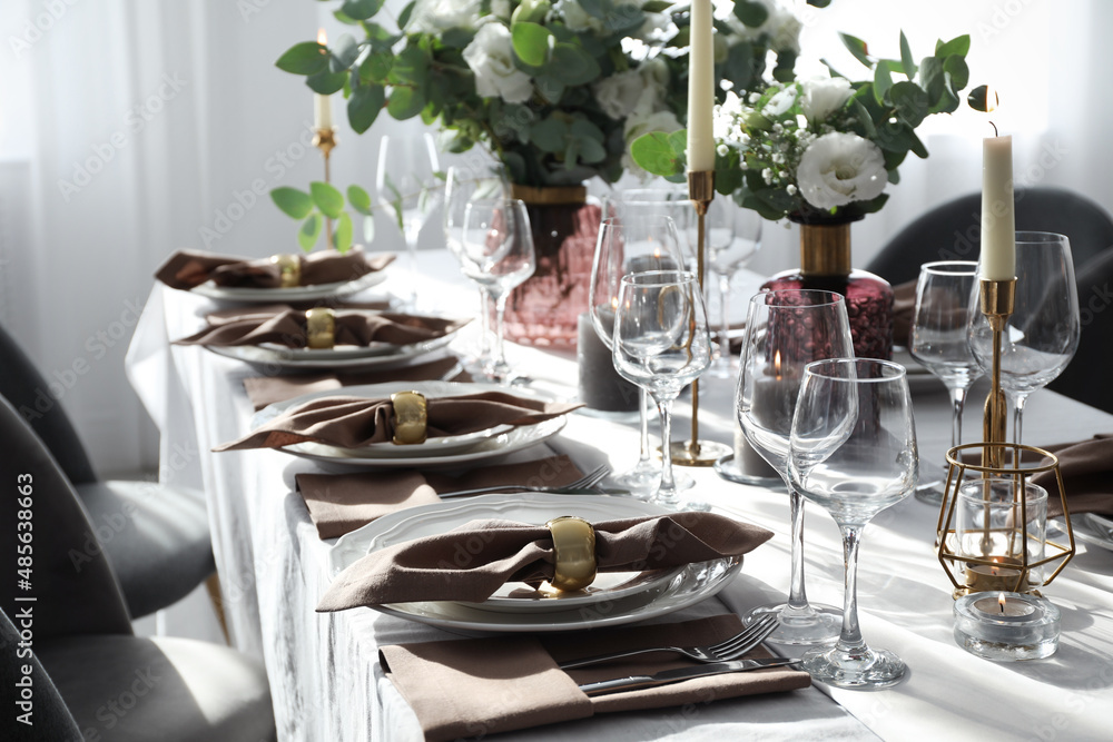 Fototapeta premium Festive table setting with beautiful decor indoors