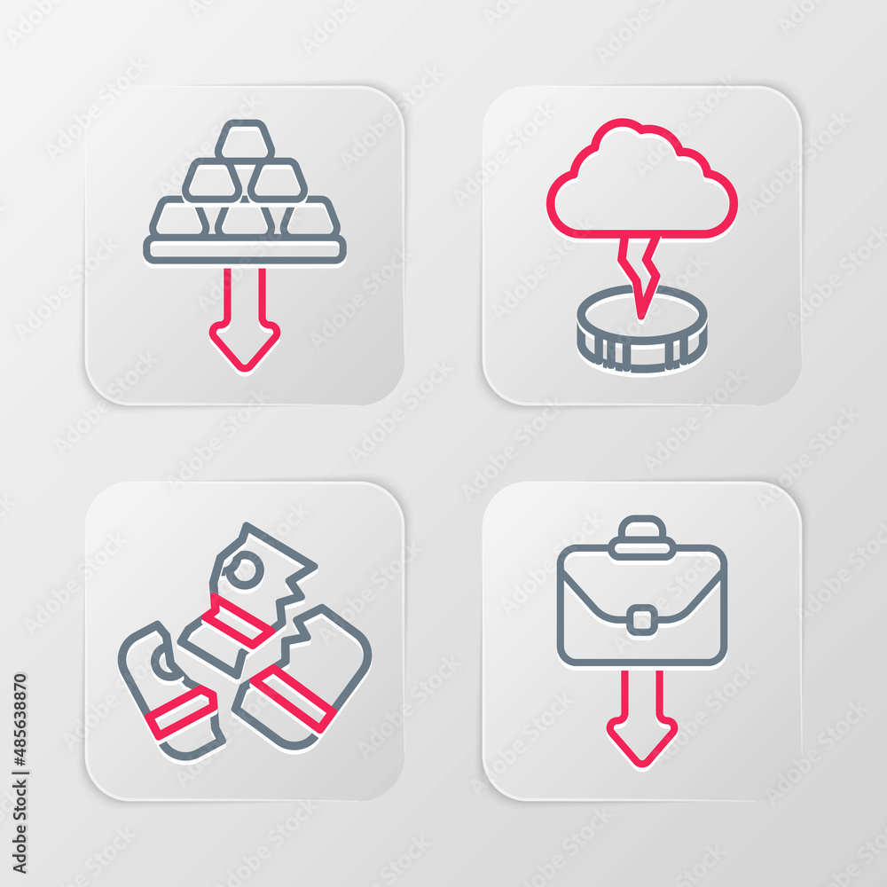 Set line Briefcase, Credit card, Storm and Gold bars icon. Vector Set line Briefcase, Credit card, Storm and Gold bars icon. Vector