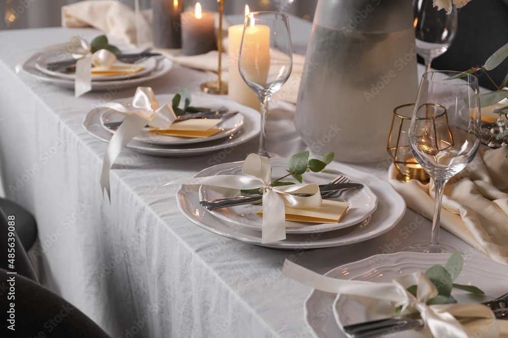 Festive table setting with beautiful decor indoors