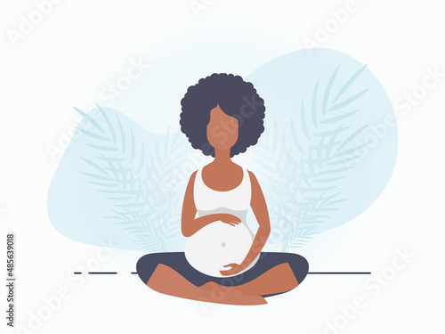 Yoga for pregnant women. Yoga and sports for pregnant women. Banner in blue tones for you. Flat vector illustration.