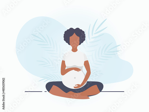Yoga for pregnant women. Yoga and sports for pregnant women. Banner in blue tones for you. Vector illustration in cartoon style.