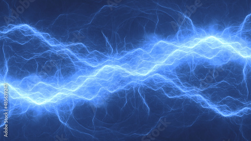 Blue fractal lightning background, electrical abstract
