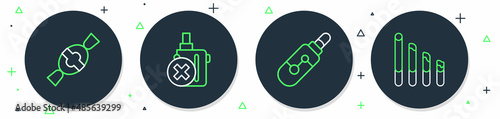 Set line No electronic cigarette, Electronic, Candy and Smoking icon. Vector